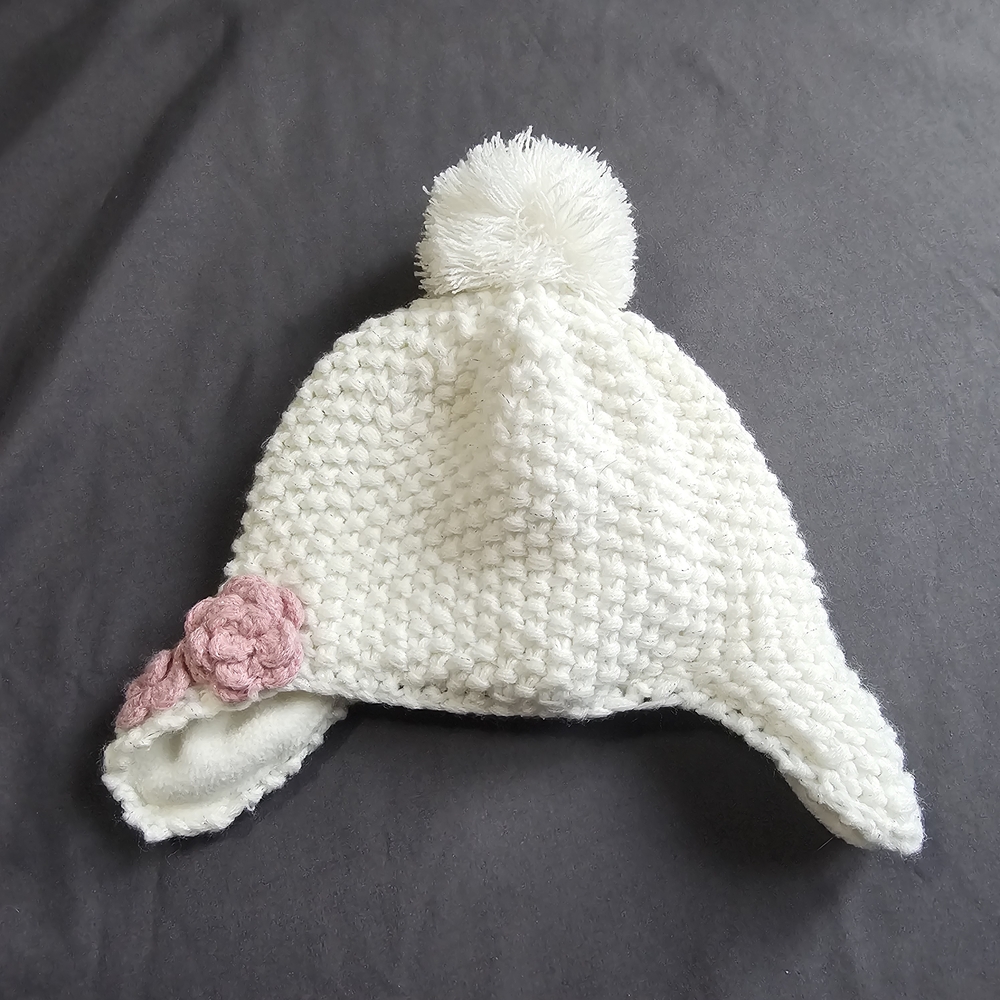 ⭐️Joe Fresh Baby 0-12m Cozy White Knit Hat with Pink Flower Accent